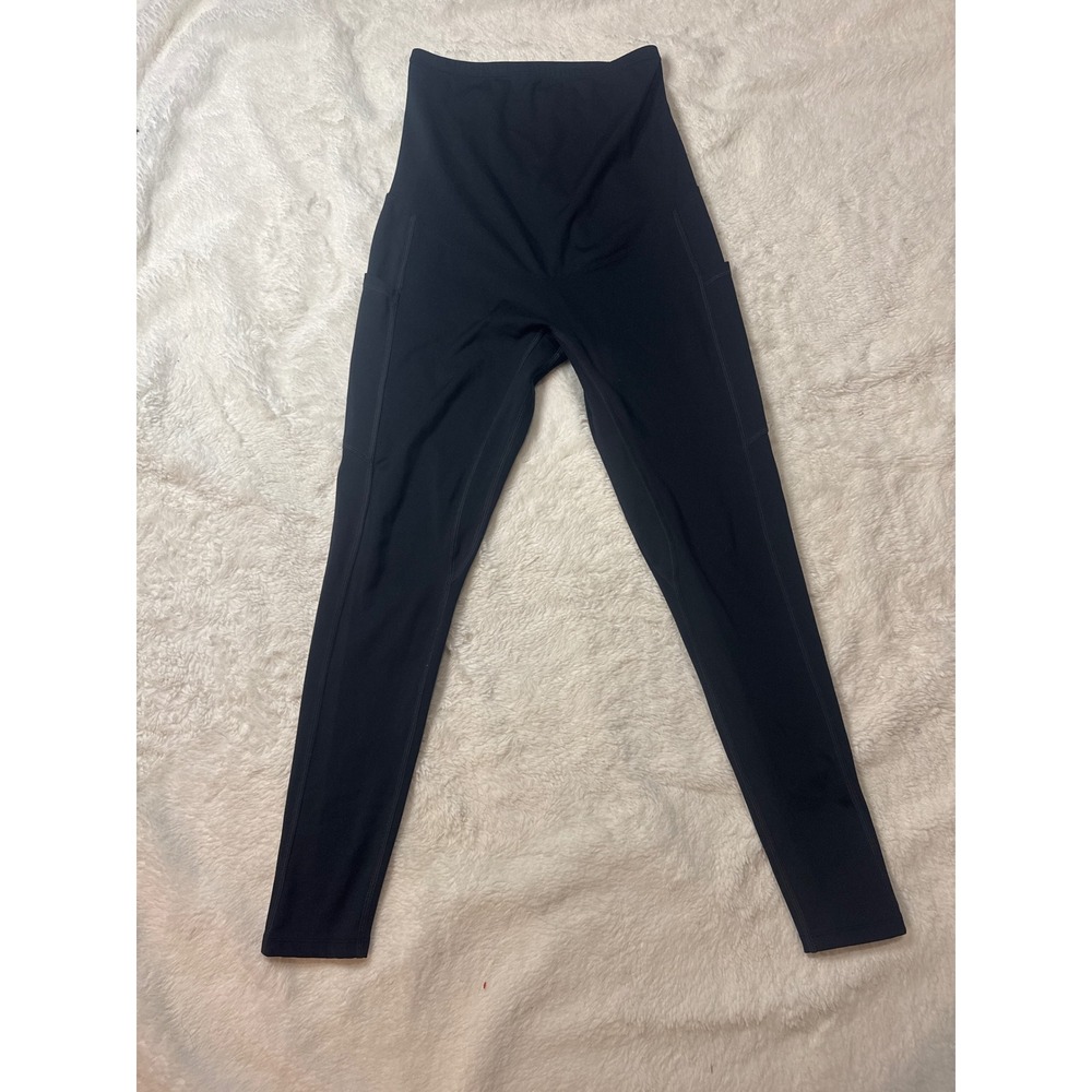 Enerful Maternity Leggings Women S Black Excellent Over Belly Side Pocket